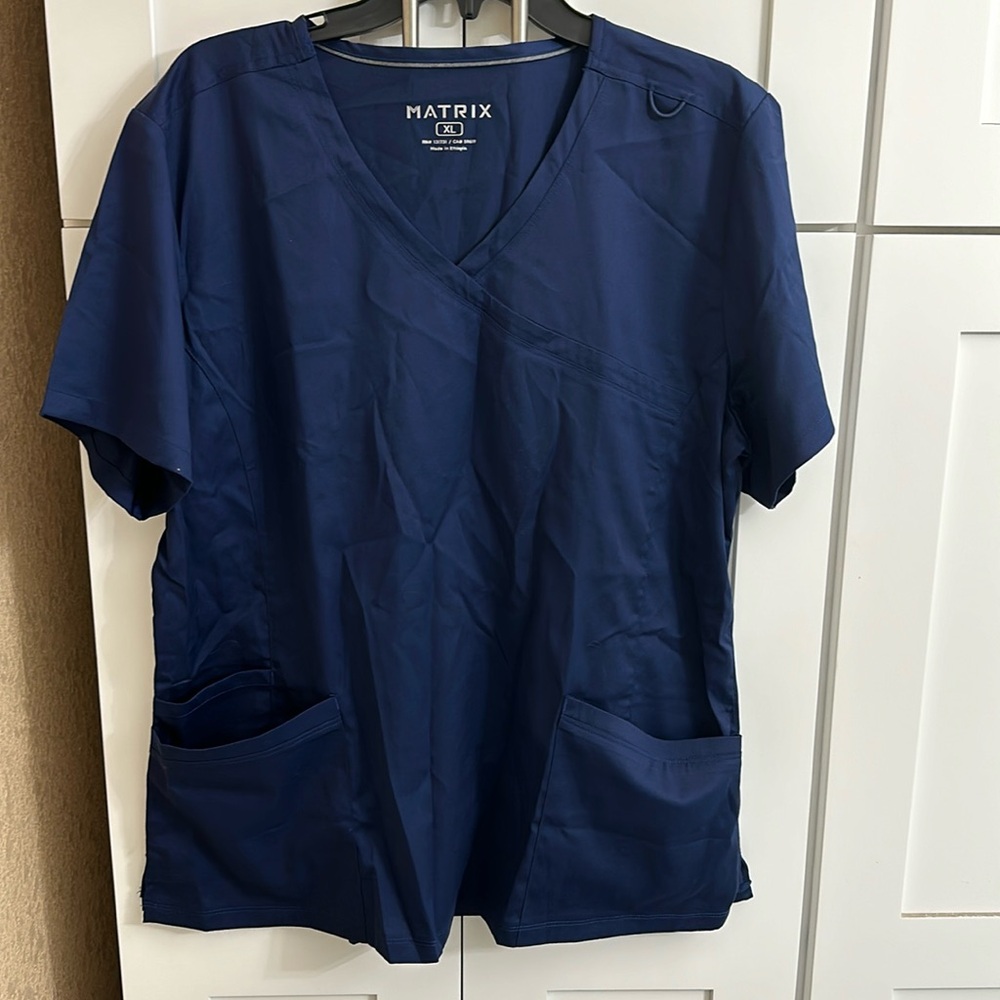 “Matrix” navy blue scrub top.